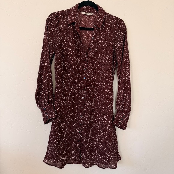 Abercrombie & Fitch Burgundy Polka Dot Button Front Ruffle Shirt Dress Size S - Picture 4 of 15